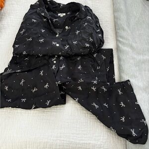 Aerie Black Pajama Set with White Bow Pattern